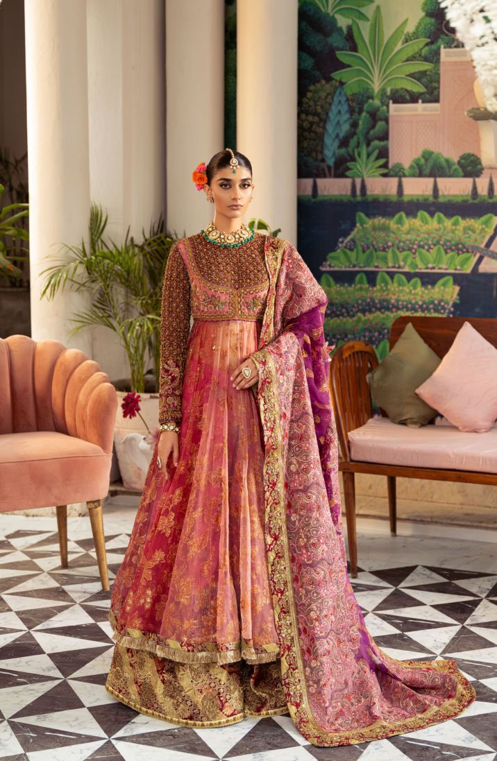 Gulabo - Watermelon-Pink Peshwas with Azar Pants & Dupatta