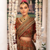 Meticulously Crafted Tangerine Red Bridal Lehenga Choli Ensemble - Image 3