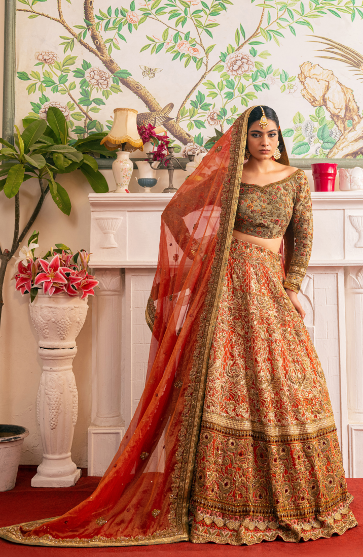 Lehenga Choli Ensemble with a Zari Net Dupatta