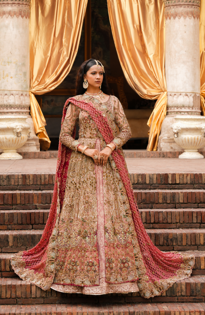 Pink Ombre Front-Slit Anarkali Bridal Attire